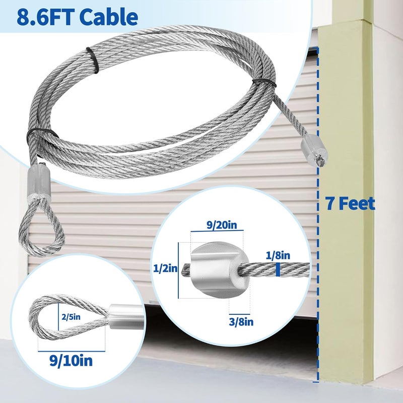 Pulems Garage Door Cables for 7 Ft Door, 8 Ft 6 Inch Long Cable Replacement for Torsion Springs, Garage Door Repair Kit Upgrades of Your Garage Door Springs & Wires Connect Easily to Drums & Bottom Brackets - Image 3